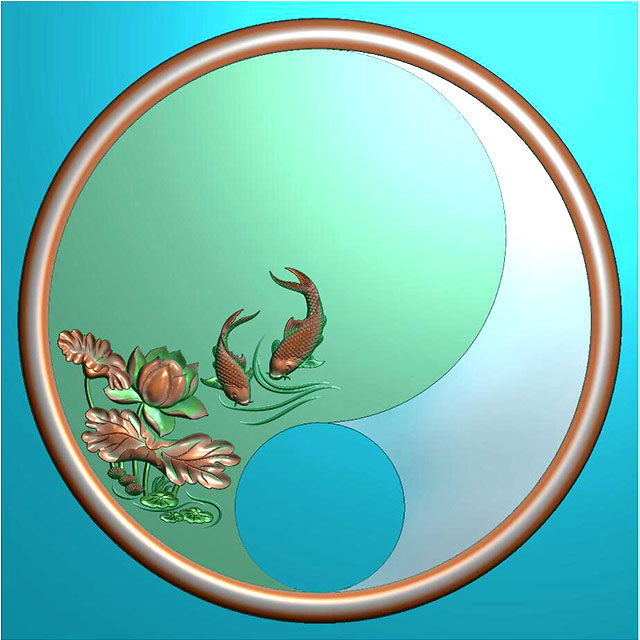 圆鱼茶盘雕刻图（HYHN-070）示例