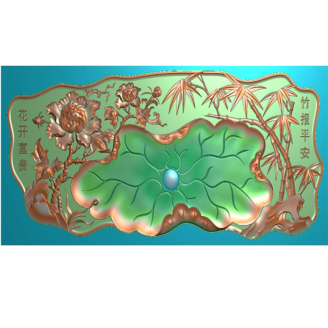 ‬竹子牡丹大茶盘浮雕图（HYHN-071）展示