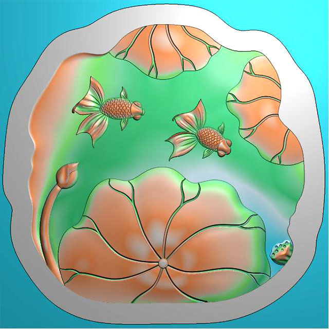 金鱼荷花茶盘精雕图（HYHN-161）展示