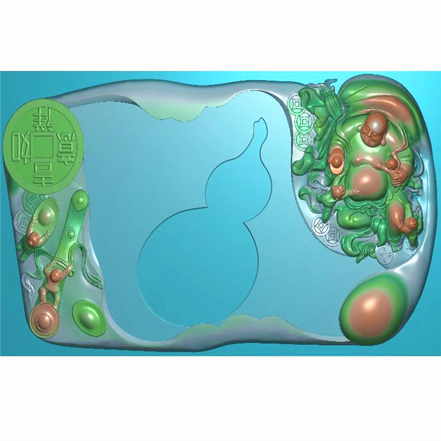 抽象人物提水茶盘经典五子登科佛茶盘精雕图（RWCP-002）展示