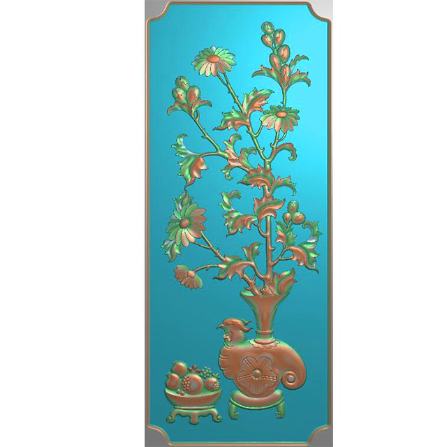 菊花石榴雕刻图精雕图浮雕图（HN-220-）展示