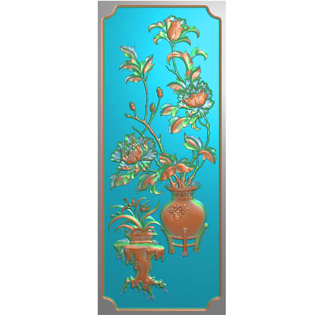 牡丹兰花瓶精雕图雕刻图浮雕图(HN-225-)展示