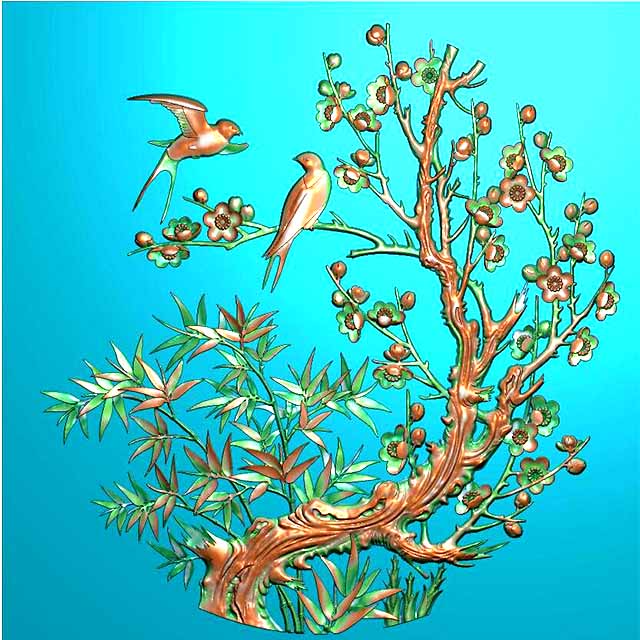 梅花精雕图,梅花浮雕图,梅花雕刻图（MH-490）展示