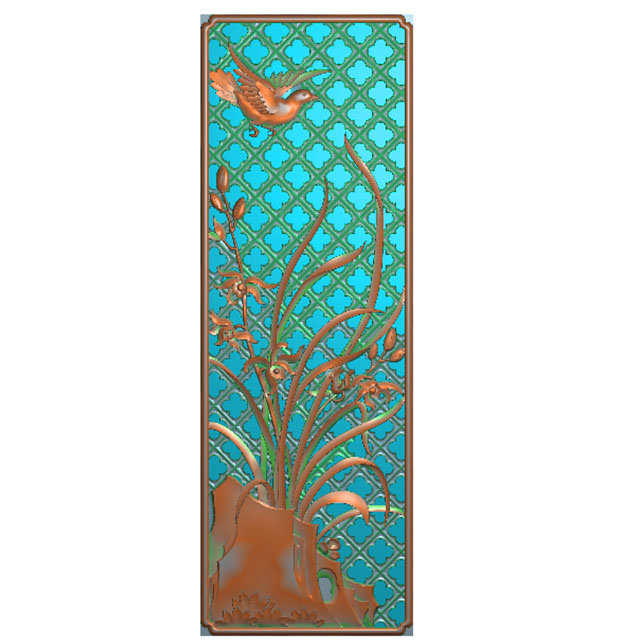 兰花屏风精雕图,花鸟浮雕图,飞鸟雕刻图（HN-496-）展示