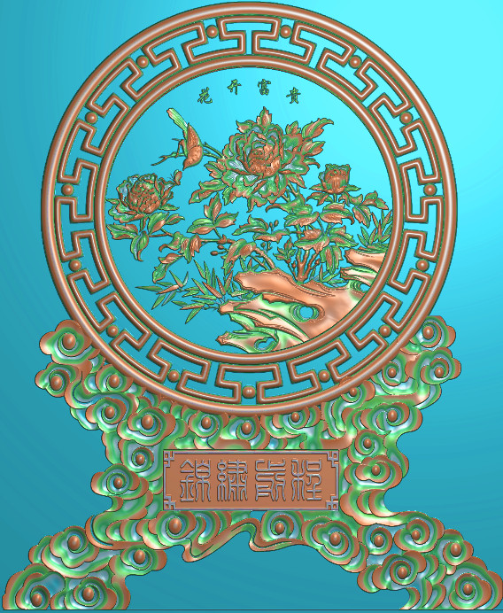 五福摆件精雕图,五福摆件浮雕图,五福祥云摆件雕刻图,五福回纹精雕图（bj-864）展示