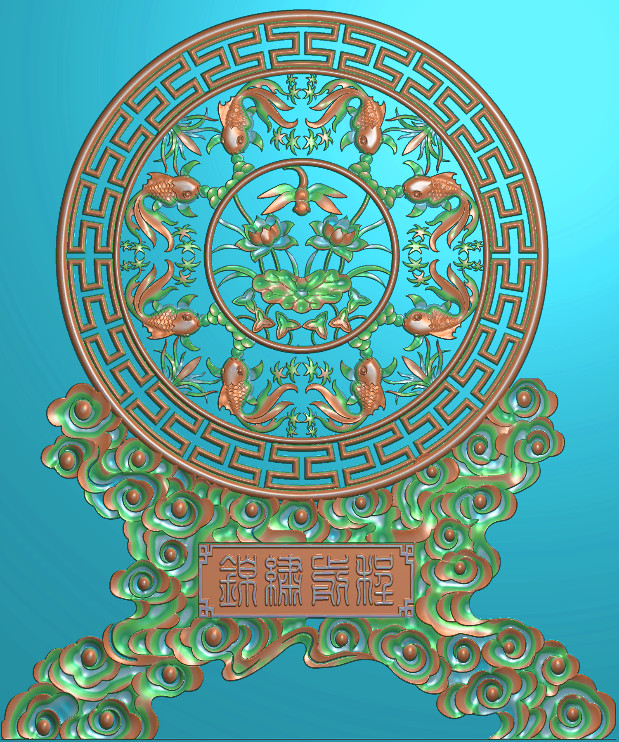 鱼摆件精雕图,鱼摆件浮雕图,鱼雕刻图,鱼回纹精雕图（bj-872）展示