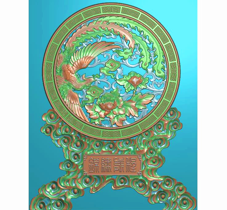 凤凰牡丹摆件精雕图,凤凰牡丹浮雕图,凤凰牡丹雕刻图,凤凰牡丹回纹精雕图（bj-882）展示