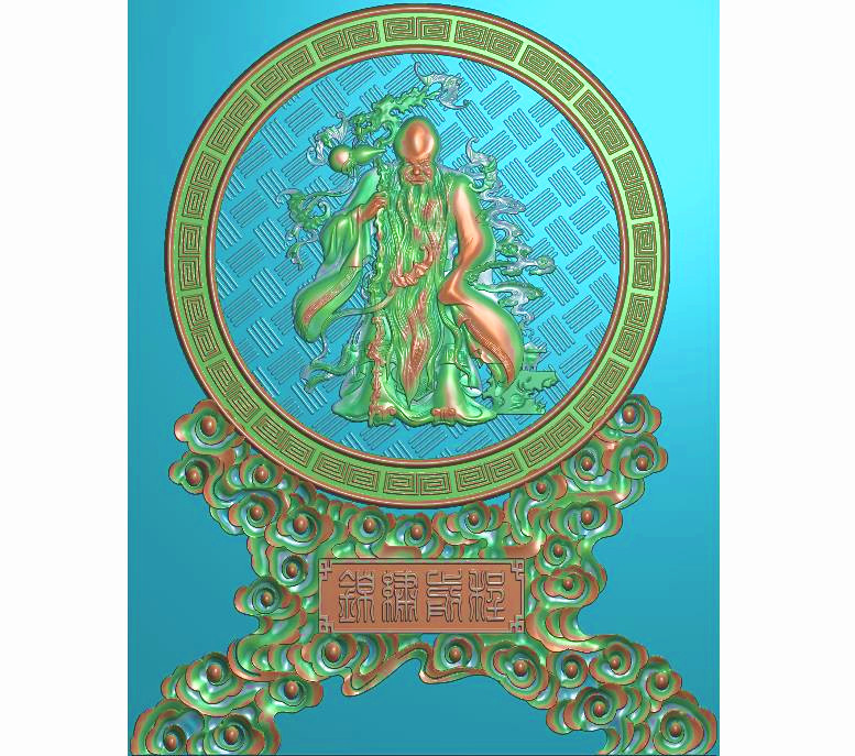 寿星摆件精雕图,寿星浮雕图,寿星雕刻图,寿星回纹精雕图（bj-886）展示
