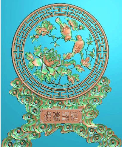 凤凰摆件精雕图,双凤浮雕图,凤雕刻图,凤回纹精雕图（bj-887）展示