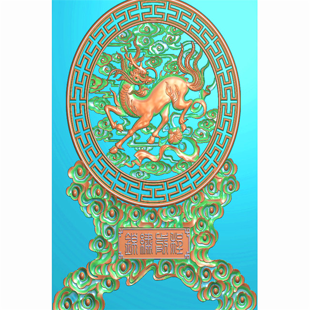 麒麟台屏精雕图,麒麟台屏浮雕图,麒麟台屏雕刻图,麒麟台屏回纹精雕图（bj-897）展示