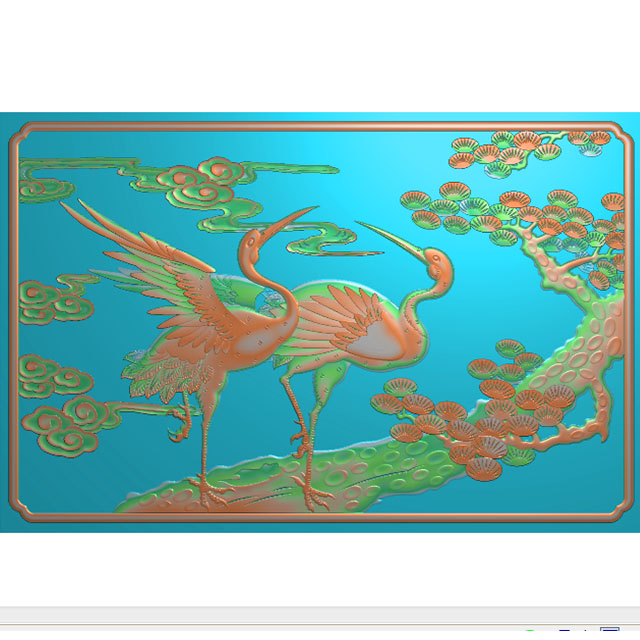 松鹤精雕图,松树浮雕图,祥云雕刻图（HN-527）展示
