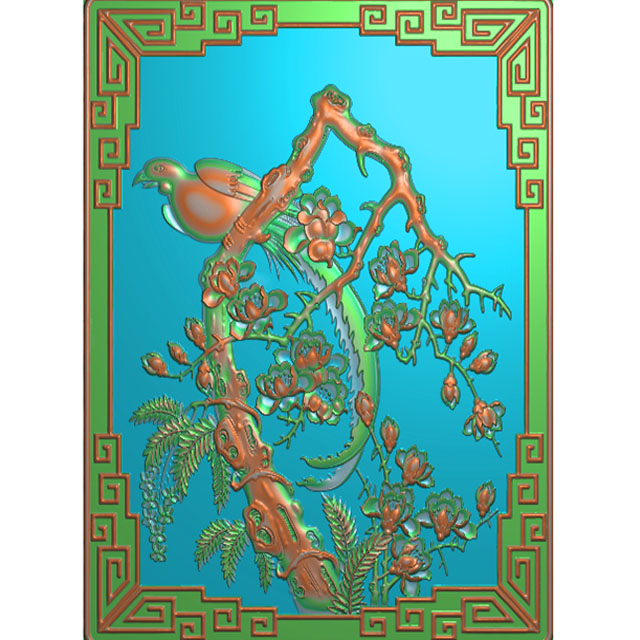 花鸟精雕图,牡丹浮雕图,鹦鹉雕刻图（HN-529）展示