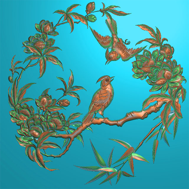 菊花圆盘精雕图,荷花浮雕图,竹子雕刻图（HN-539-）展示