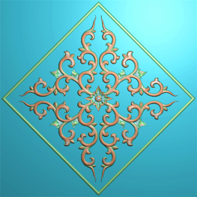 方形洋花浮雕图,洋花精雕图,洋花雕刻图（FX-946）展示