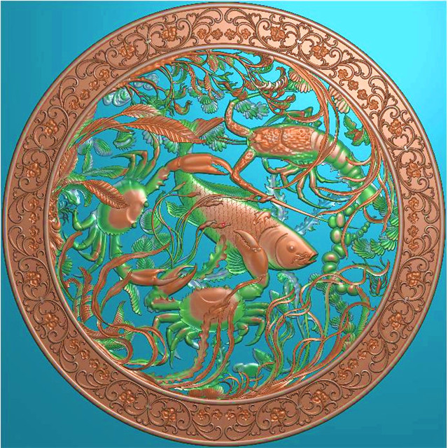 海鲜挂件挂匾挂屏精雕图,挂件挂屏挂匾浮雕图,挂屏挂匾雕刻图（GJ-094）展示