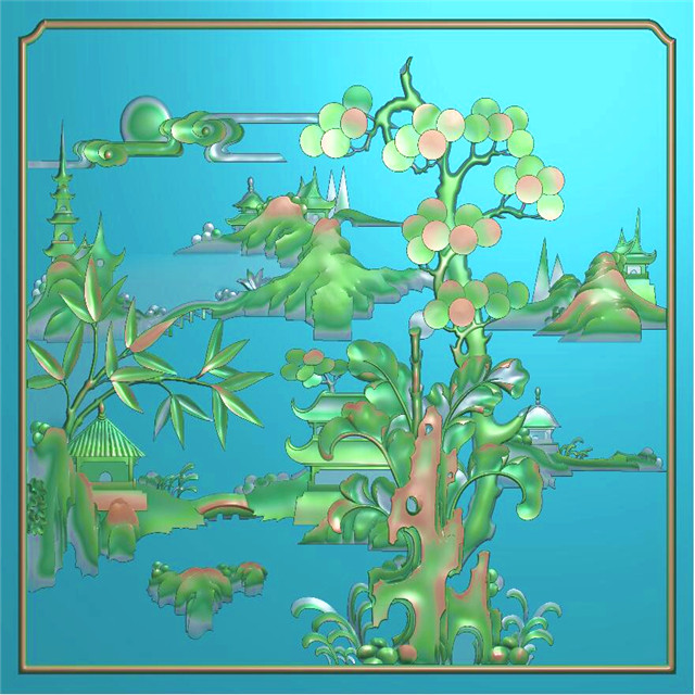 中式花背板精雕图,背板浮雕图,背板雕刻图（CTBB-357）展示