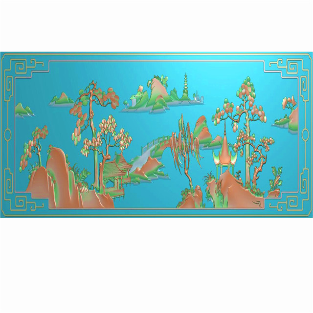 山水背板精雕图,背板浮雕图,背板雕刻图（CTBB-380）展示