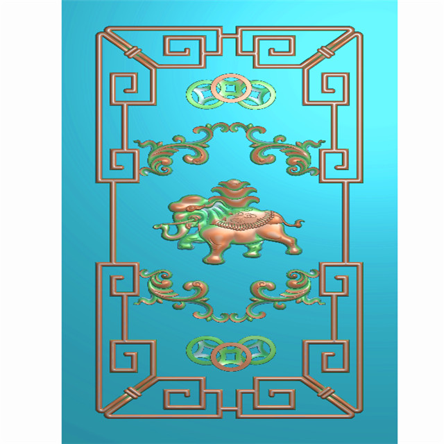 大象背板精雕图,背板浮雕图,背板雕刻图（CTBB-1046）展示