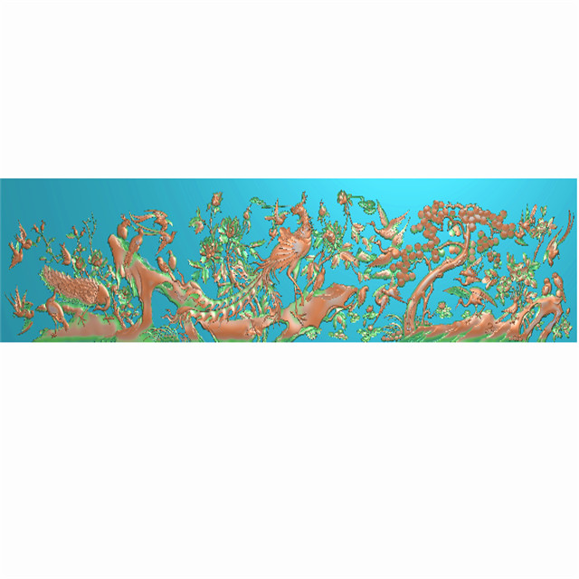 百鸟花鸟背板精雕图,背板浮雕图,背板雕刻图（CTBB-1091）展示
