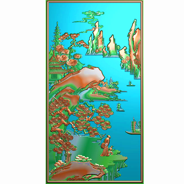 中式山水背板精雕图,背板浮雕图,背板雕刻图（CTBB-2005）展示