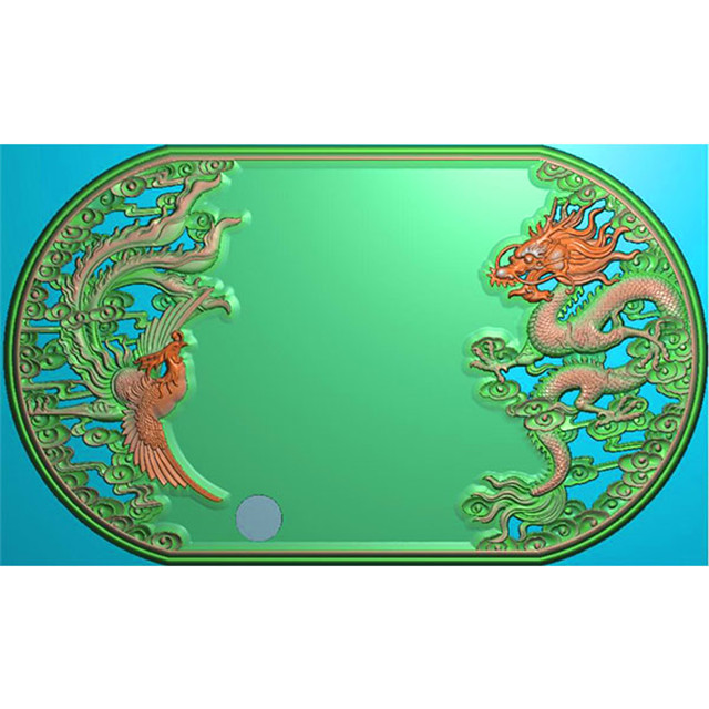 龙凤茶盘茶台精雕图（LFCP-109）展示