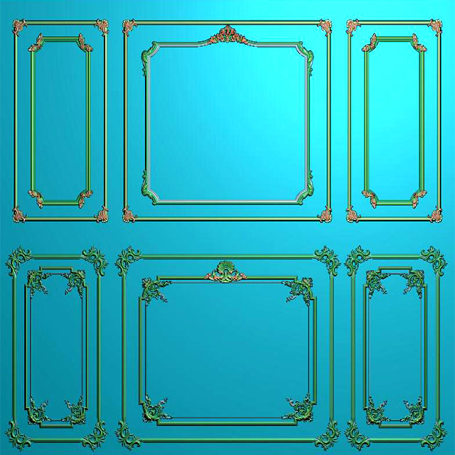 欧式洋花客厅装饰背景墙套线雕刻图（KT-40）展示