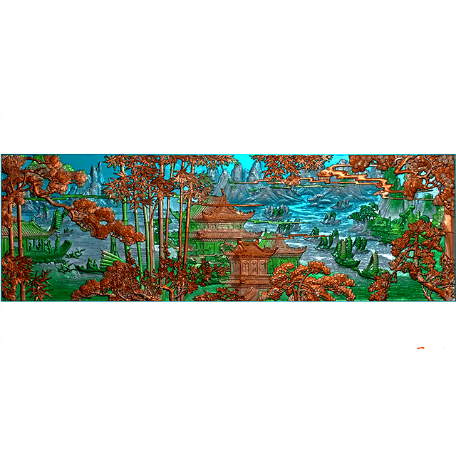 材玉雕背景墙浮雕图（YD-41）展示