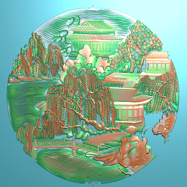 山水建筑背景墙浮雕图（SSJZ-1501）展示