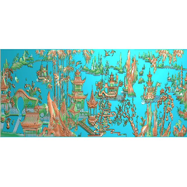 山水建筑背景墙浮雕图（SSJZ-15047）展示
