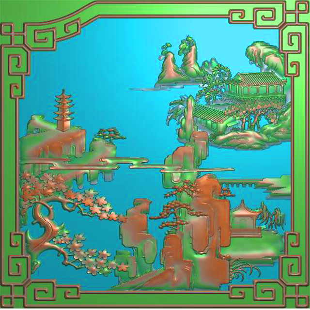 山水建筑浮雕图（SSJZ-3096）展示