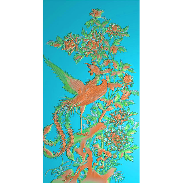 牡丹花凤凰孔雀精雕图（MD-0002）展示