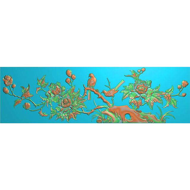牡丹花鸟石头精雕图（MD-019）展示