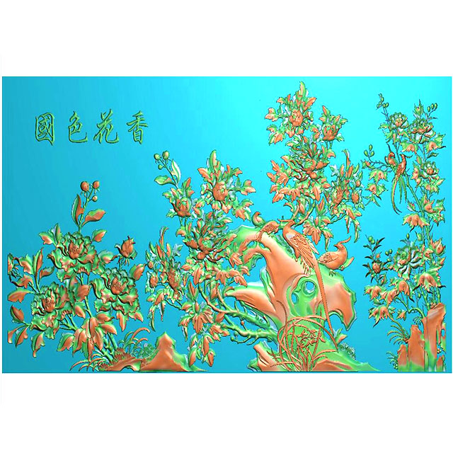 牡丹花鸟石头精雕图（MD-022）展示