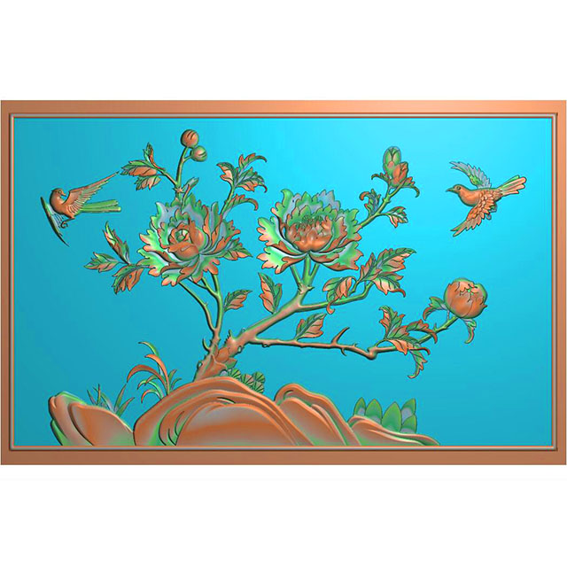 牡丹花鸟石头精雕图（MD-023）展示