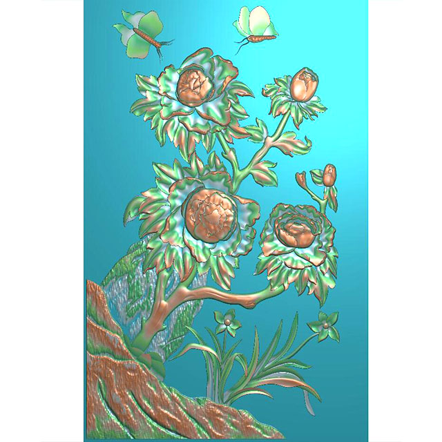 牡丹花鸟石头精雕图（MD-033）展示