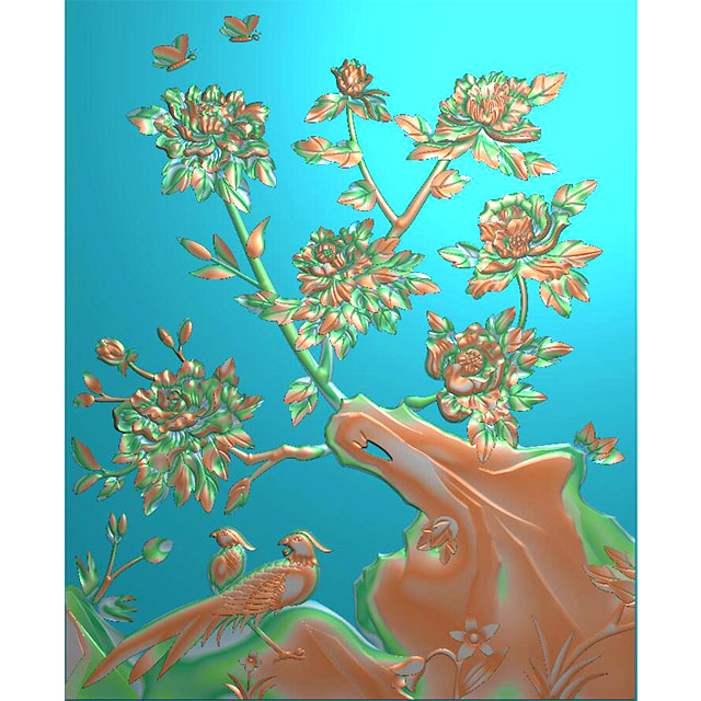 牡丹花鸟石头精雕图（MD-034）展示
