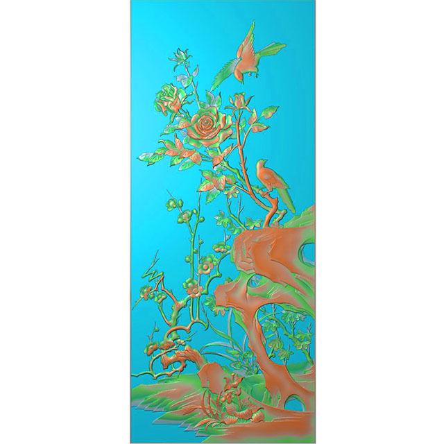 牡丹花鸟石头精雕图（MD-044）展示