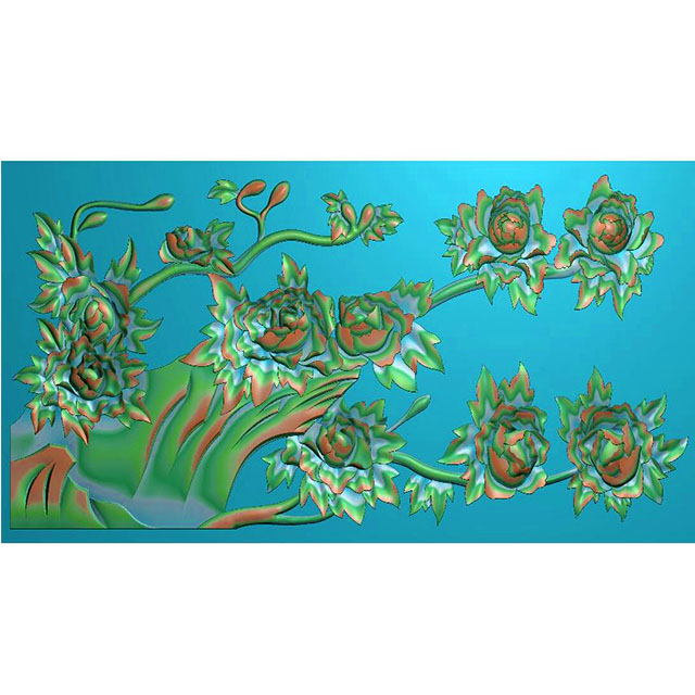 牡丹花鸟石头精雕图（MD-045）展示