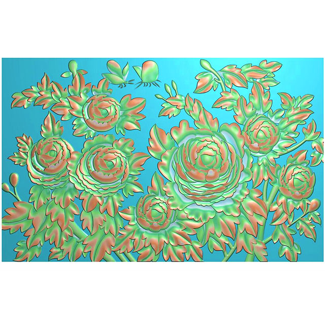 牡丹花鸟石头精雕图（MD-046）展示