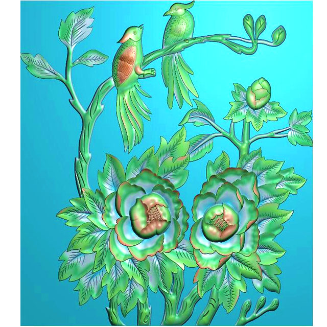 牡丹花鸟石头精雕图（MD-052）展示
