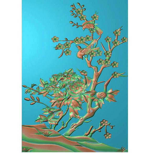 牡丹花鸟石头精雕图（MD-054）展示