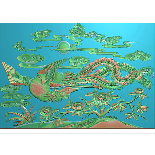 牡丹花鸟石头精雕图（MD-055）展示