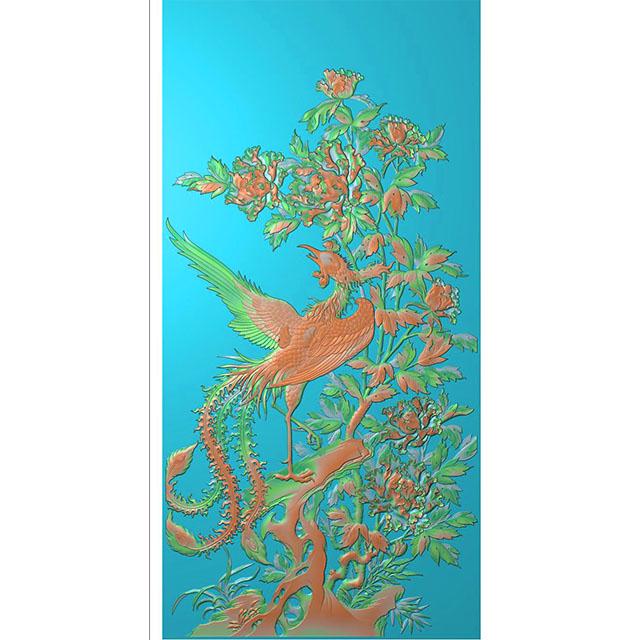 花鸟牡丹花草石头精雕图（MD-091）展示