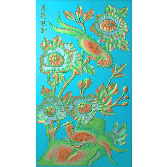 花鸟牡丹花草石头精雕图（MD-093）展示