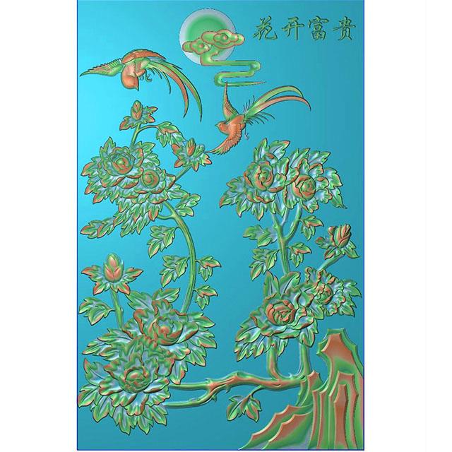花鸟牡丹花草石头精雕图（MD-094）展示