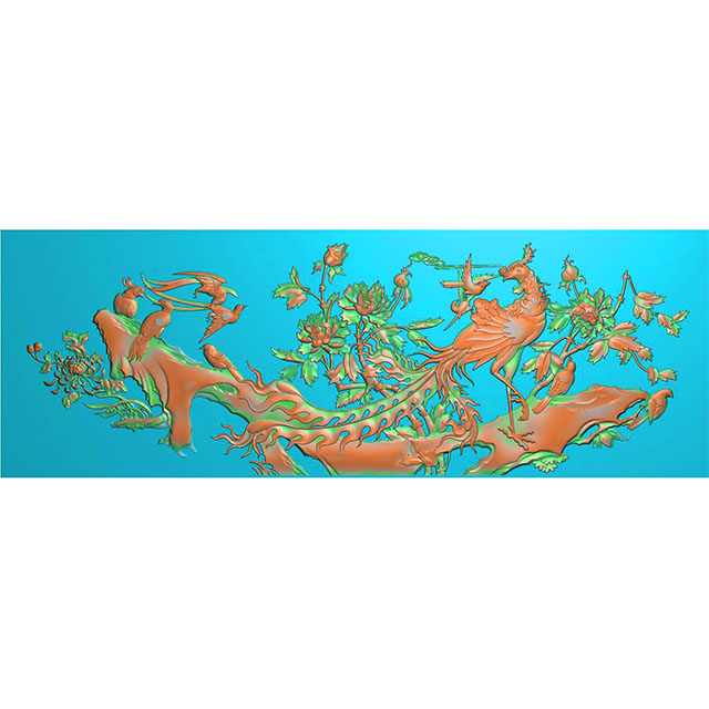 花鸟牡丹花草石头精雕图（MD-096）展示
