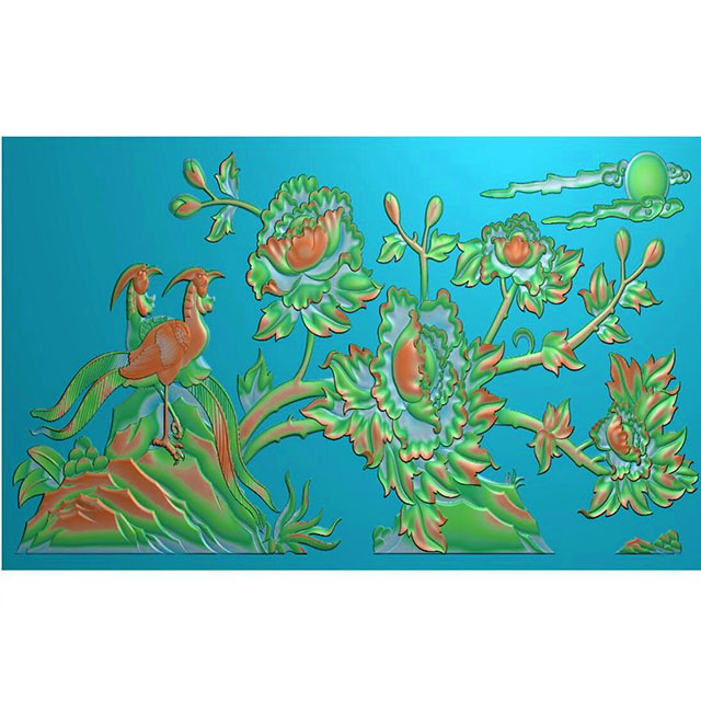花鸟牡丹花草石头精雕图（MD-100）展示