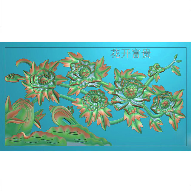 花鸟牡丹花草石头精雕图（MD-116）展示