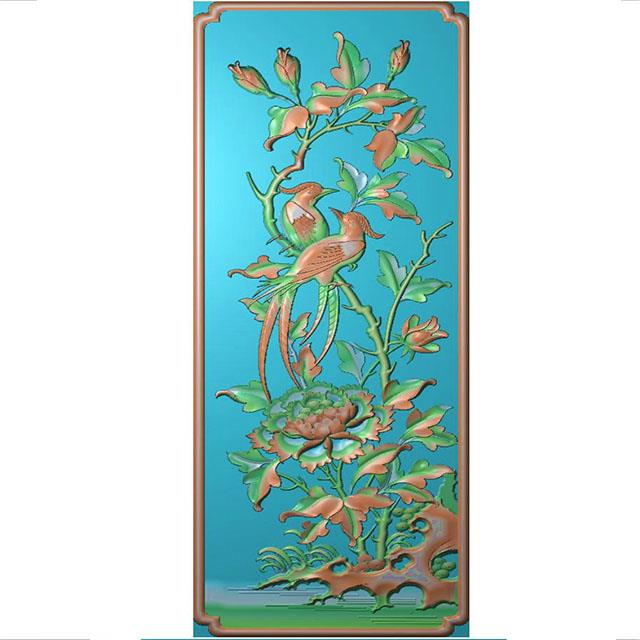 花鸟牡丹花草石头浮雕图（MD-121）展示