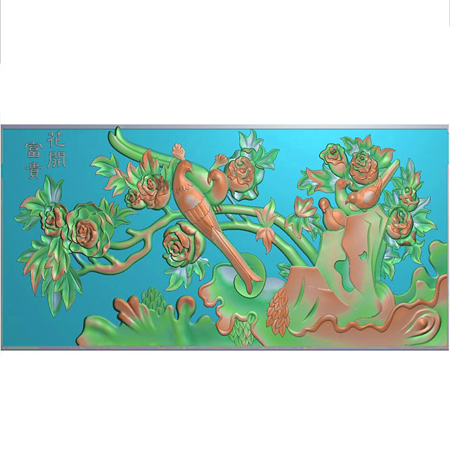 花鸟牡丹花草石头浮雕图（MD-123）展示